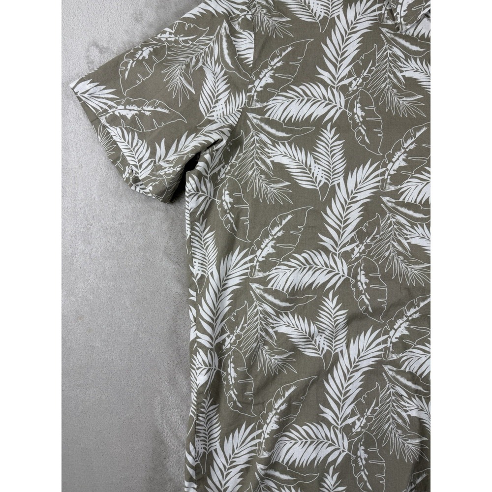 JOGAL Mens L Tropical Leaf Shirt Green White Short Sleeve Button Up 100% Cotton - Picture 5 of 15